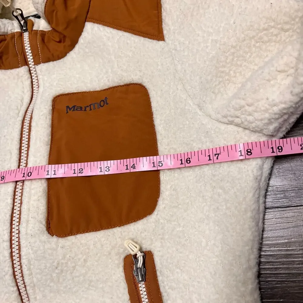 Marmot Wiley Polartec Sherpa Fleece Jacket Cream Brown Full Zip XS Gorpcore Cozy - Picture 10 of 13